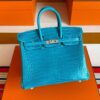 H Factory Bags Birkin Shiny Porosus Crocodile 7W Izmir Blue Silver Hardware 25cm Full Handmade