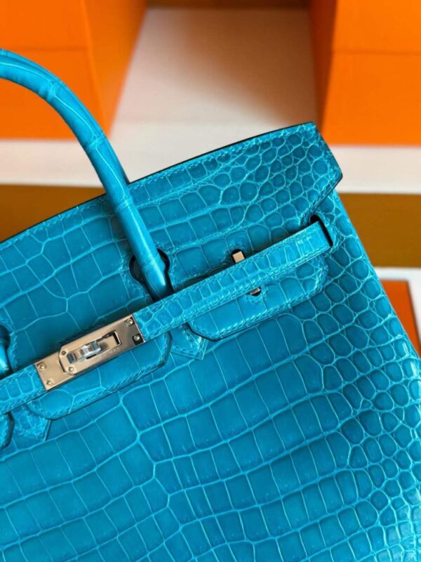 H Factory Bags Birkin Shiny Porosus Crocodile 7W Izmir Blue Silver Hardware 25cm Full Handmade