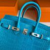 H Factory Bags Birkin Shiny Porosus Crocodile 7W Izmir Blue Silver Hardware 25cm Full Handmade