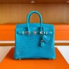 H Factory Bags Birkin Shiny Porosus Crocodile 7W Izmir Blue Silver Hardware 25cm Full Handmade