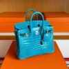 H Factory Bags Birkin Shiny Porosus Crocodile 7W Izmir Blue Silver Hardware 25cm Full Handmade