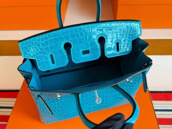 H Factory Bags Birkin Shiny Porosus Crocodile 7W Izmir Blue Silver Hardware 25cm Full Handmade