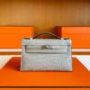 H Factory Bags Mini Kelly Pochette Matte Alligator Crocodile CK80 Pearl Grey Silver Hardware 22cm Full Handmade