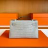 H Factory Bags Mini Kelly Pochette Matte Alligator Crocodile CK80 Pearl Grey Silver Hardware 22cm Full Handmade