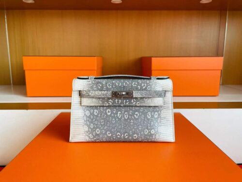H Factory Bags Mini Kelly Pochette Lizard Leather Original Color Silver Hardware 22cm Full Handmade