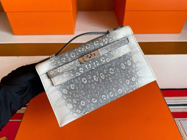 H Factory Bags Mini Kelly Pochette Lizard Leather Original Color Silver Hardware 22cm Full Handmade