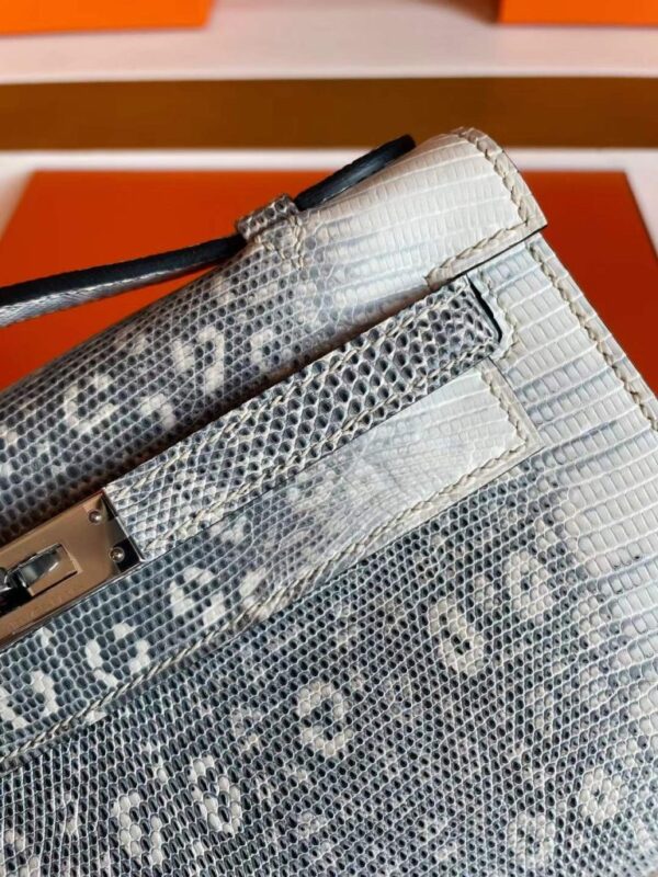 H Factory Bags Mini Kelly Pochette Lizard Leather Original Color Silver Hardware 22cm Full Handmade