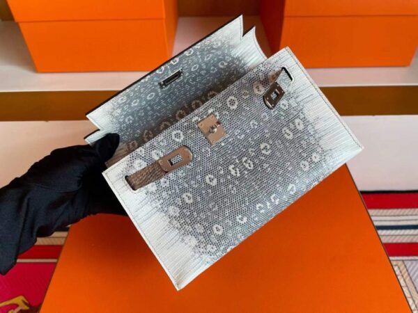 H Factory Bags Mini Kelly Pochette Lizard Leather Original Color Silver Hardware 22cm Full Handmade