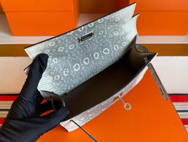 H Factory Bags Mini Kelly Pochette Lizard Leather Original Color Silver Hardware 22cm Full Handmade