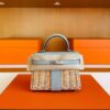 H Factory Bags Mini Kelly Picnic Swift Leather & Bamboo Ice Grey Silver Hardware 19cm Full Handmade