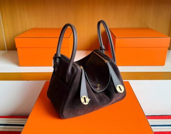 H Factory Bags Lindy Swift & Chamois Leather Ebony Color Gold Hardware 26cm Full Handmade