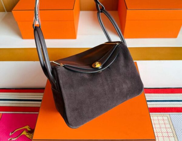 H Factory Bags Lindy Swift & Chamois Leather Ebony Color Gold Hardware 26cm Full Handmade