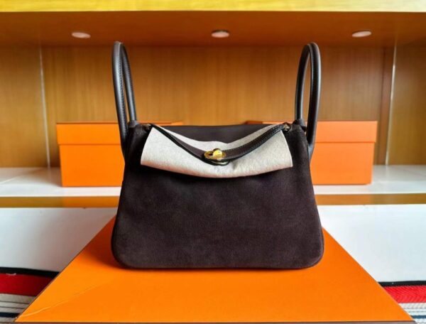 H Factory Bags Lindy Swift & Chamois Leather Ebony Color Gold Hardware 26cm Full Handmade