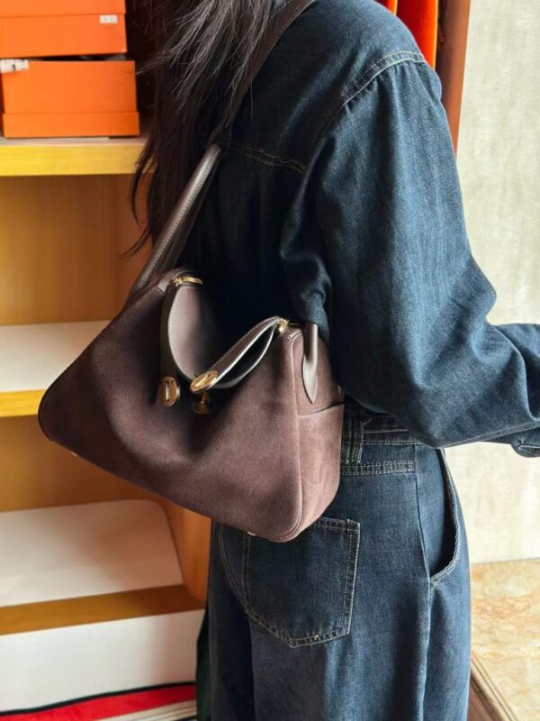 H Factory Bags Lindy Swift & Chamois Leather Ebony Color Gold Hardware 26cm Full Handmade