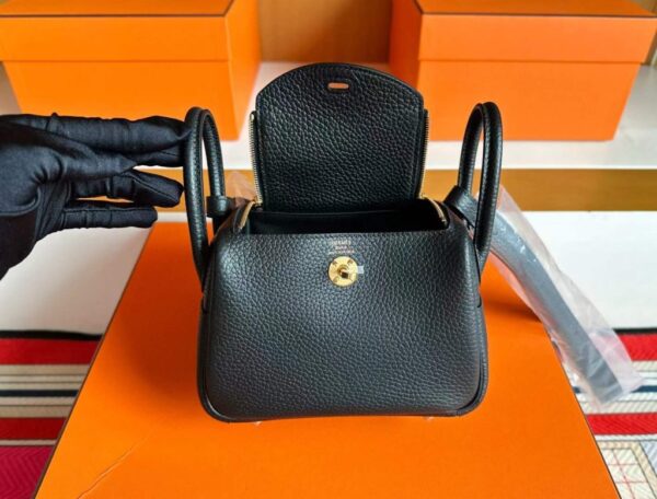 H Factory Bags Mini Lindy TC Leather CK89 Black Gold Hardware 19cm Full Handmade