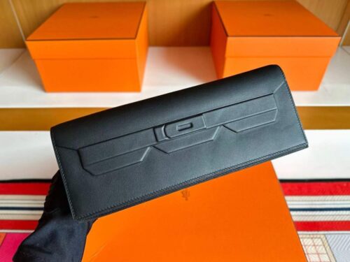 H Factory Bags Birkin Shadow Clutch Swift Leather CK89 Black 26cm Full Handmade