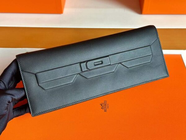 H Factory Bags Birkin Shadow Clutch Swift Leather CK89 Black 26cm Full Handmade