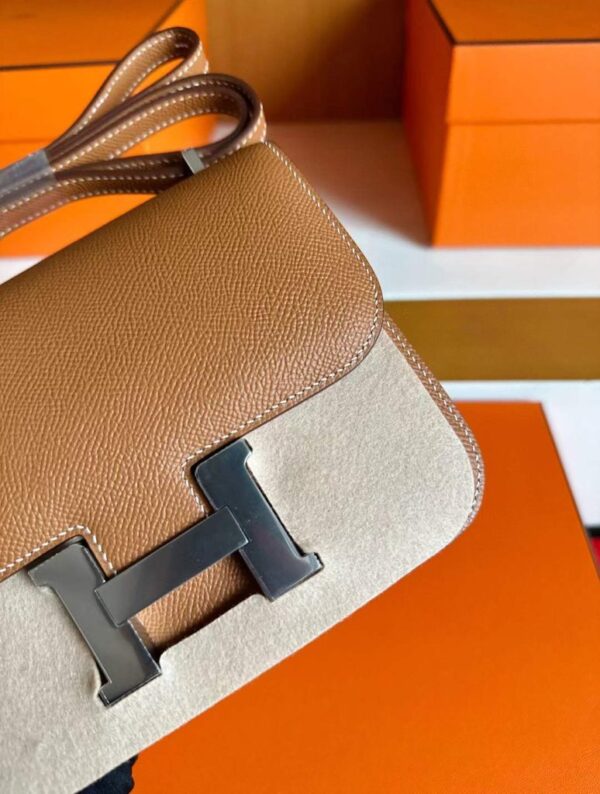 H Factory Bags Constance Epsom Leather Gold Brown Silver Hardware 18cm Full Handmade