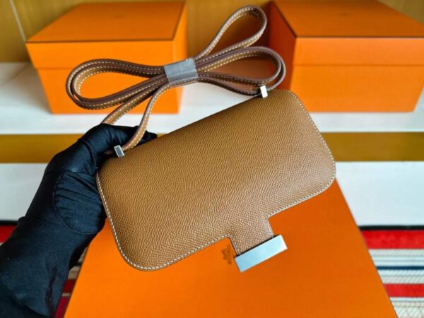 H Factory Bags Constance Epsom Leather Gold Brown Silver Hardware 18cm Full Handmade