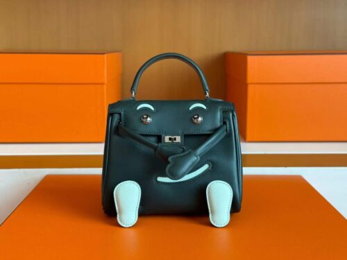 H Factory Bags Kelly Doll Swift Leather Deep Green & Light Green Silver 16cm Full Handmade