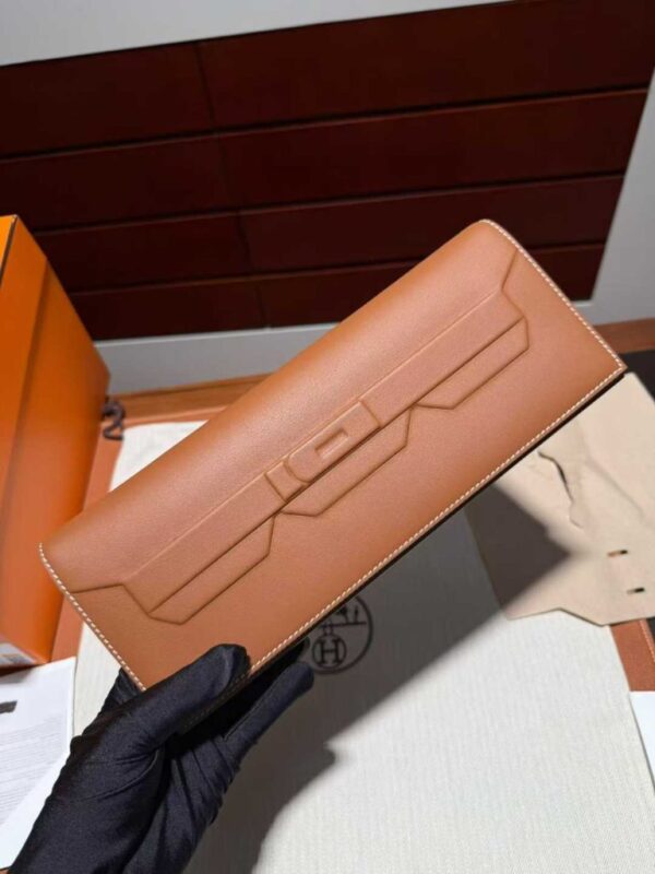 H Factory Bags Birkin Shadow Clutch Swift Leather CK37 Golden Brown 26cm Full Handmade