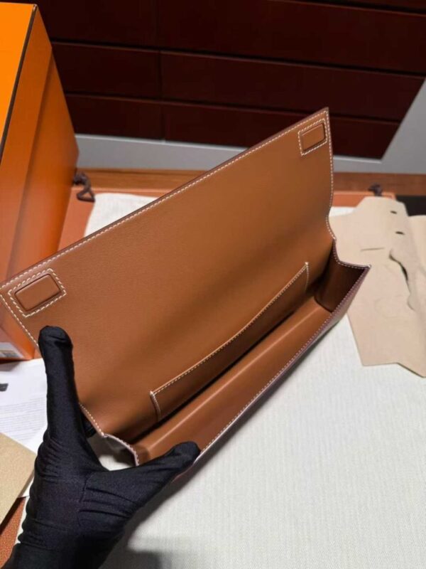 H Factory Bags Birkin Shadow Clutch Swift Leather CK37 Golden Brown 26cm Full Handmade