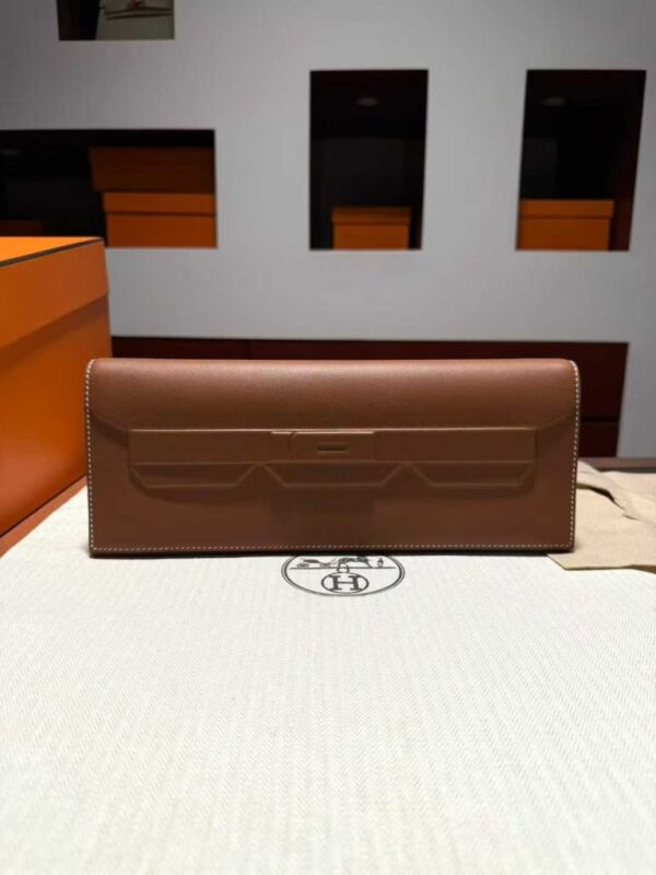 H Factory Bags Birkin Shadow Clutch Swift Leather CK37 Golden Brown 26cm Full Handmade