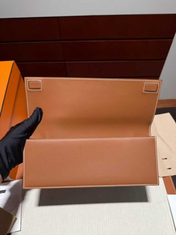 H Factory Bags Birkin Shadow Clutch Swift Leather CK37 Golden Brown 26cm Full Handmade