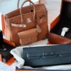H Factory Bags Birkin Shadow Clutch Swift Leather CK37 Golden Brown 26cm Full Handmade
