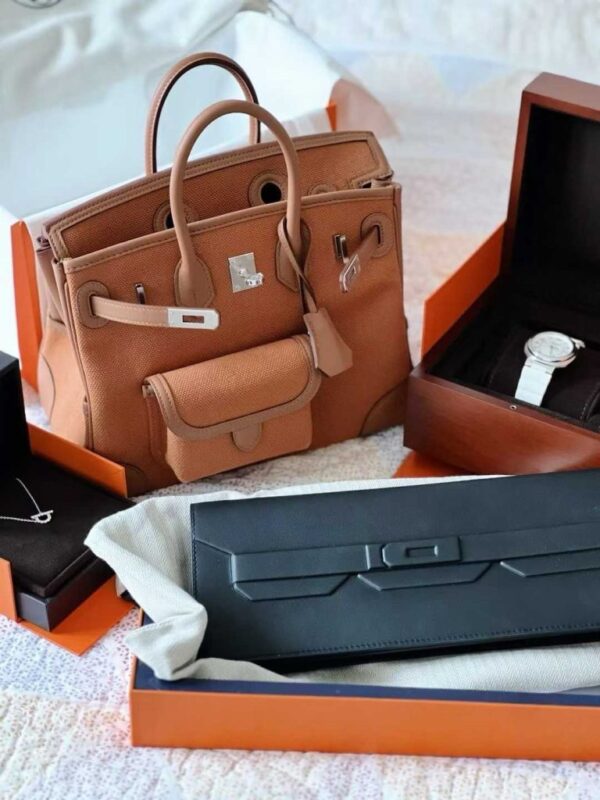 H Factory Bags Birkin Shadow Clutch Swift Leather CK37 Golden Brown 26cm Full Handmade