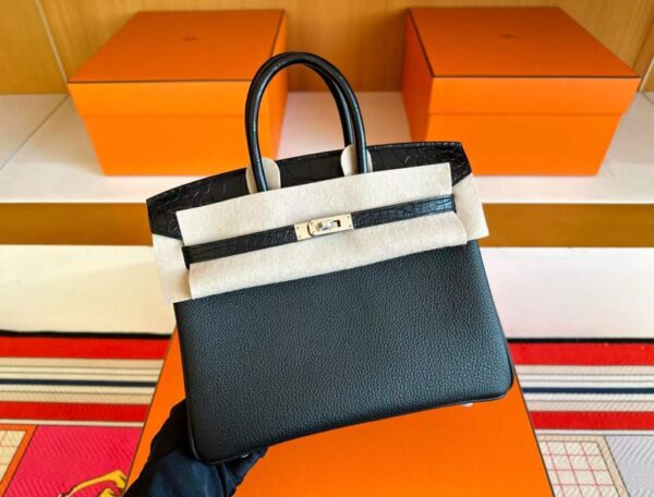 2025-11-16_093927_395-1024x778-1 H Factory Bags Birkin Touch Togo & Matte Alligator Crocodile CK89 Black Silver Hardware 25cm Full Handmade