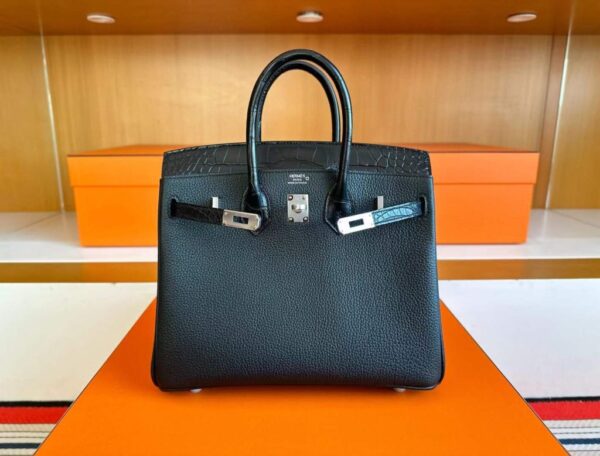 2025-11-16_093934_564-1024x779-1 H Factory Bags Birkin Touch Togo & Matte Alligator Crocodile CK89 Black Silver Hardware 25cm Full Handmade