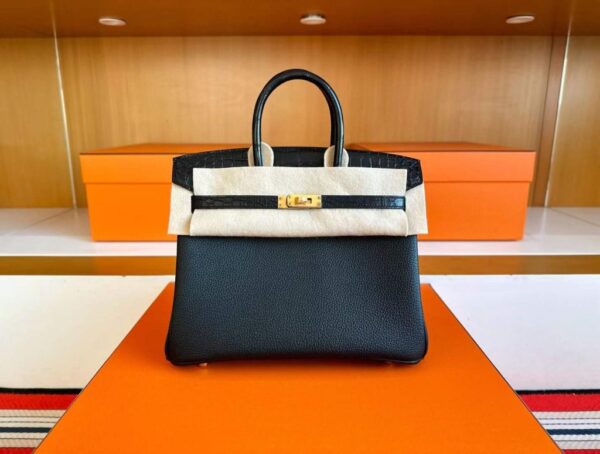H Factory Bags Birkin Touch Togo & Matte Alligator Crocodile CK89 Black Gold Hardware 25cm Full Handmade