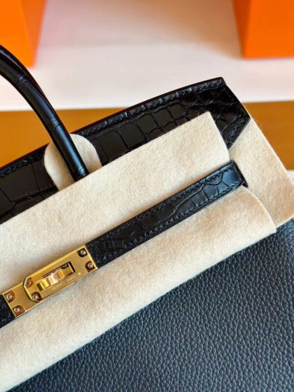 H Factory Bags Birkin Touch Togo & Matte Alligator Crocodile CK89 Black Gold Hardware 25cm Full Handmade
