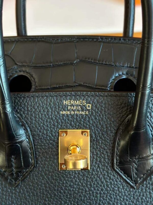 H Factory Bags Birkin Touch Togo & Matte Alligator Crocodile CK89 Black Gold Hardware 25cm Full Handmade