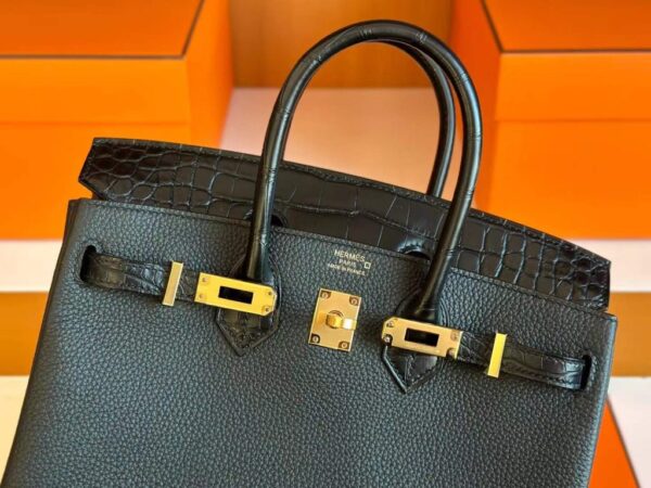 H Factory Bags Birkin Touch Togo & Matte Alligator Crocodile CK89 Black Gold Hardware 25cm Full Handmade