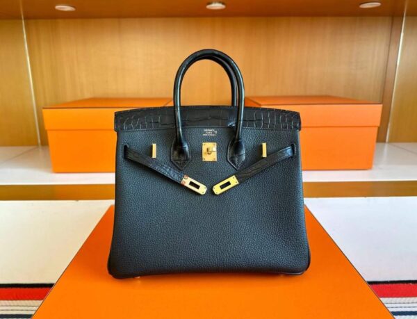 H Factory Bags Birkin Touch Togo & Matte Alligator Crocodile CK89 Black Gold Hardware 25cm Full Handmade