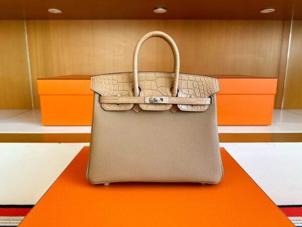 H Factory Bags Birkin Touch Togo & Matte Alligator Crocodile Tea Khaki Silver Hardware 25cm Full Handmade