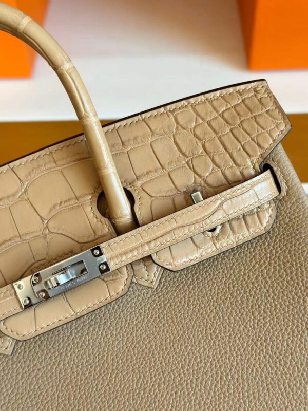 H Factory Bags Birkin Touch Togo & Matte Alligator Crocodile Tea Khaki Silver Hardware 25cm Full Handmade