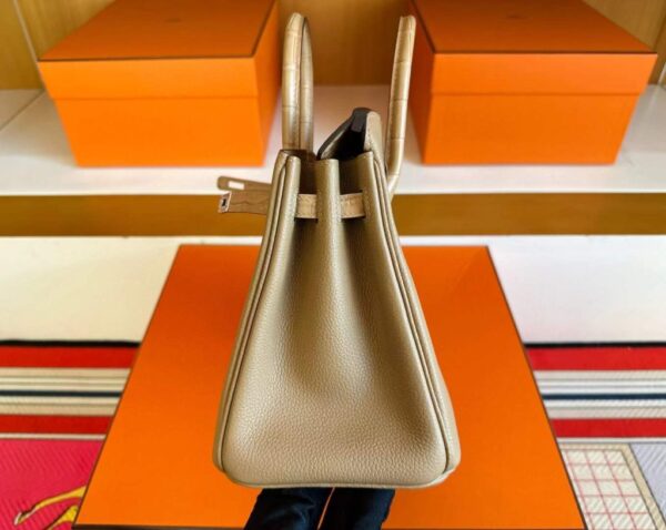 H Factory Bags Birkin Touch Togo & Matte Alligator Crocodile Tea Khaki Silver Hardware 25cm Full Handmade