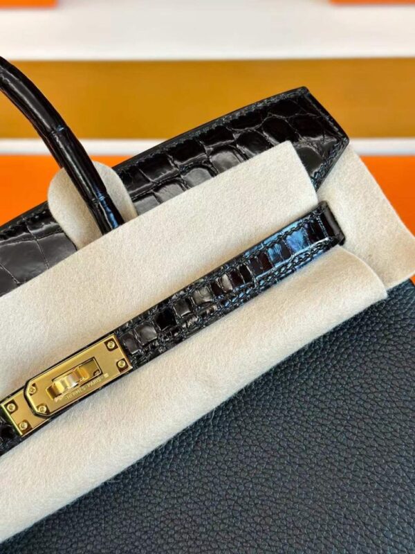 H Factory Bags Birkin Touch Togo & Shiny Alligator Crocodile CK89 Black Gold Hardware 25cm Full Handmade