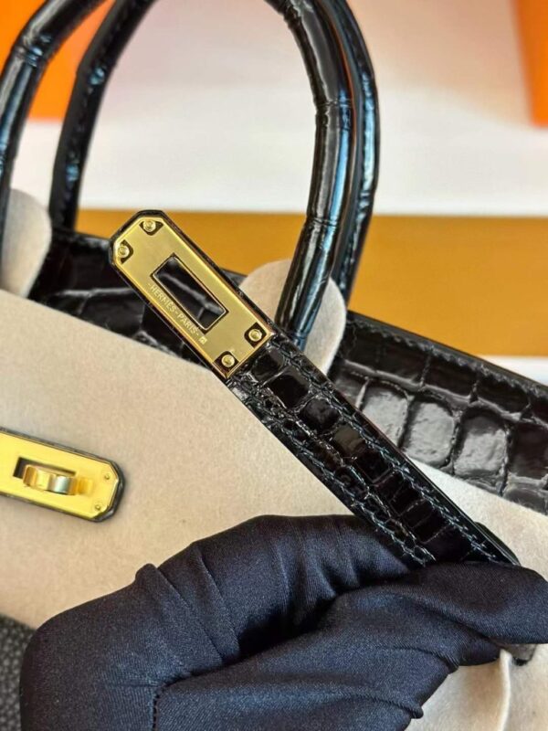 H Factory Bags Birkin Touch Togo & Shiny Alligator Crocodile CK89 Black Gold Hardware 25cm Full Handmade