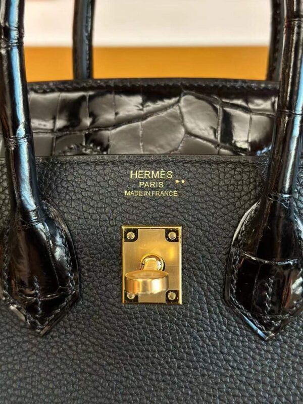 H Factory Bags Birkin Touch Togo & Shiny Alligator Crocodile CK89 Black Gold Hardware 25cm Full Handmade