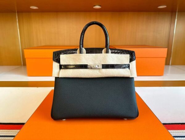 2025-11-16_094126_378-1024x777-1 H Factory Bags Birkin Touch Togo & Shiny Alligator Crocodile CK89 Black Silver Hardware 25cm Full Handmade