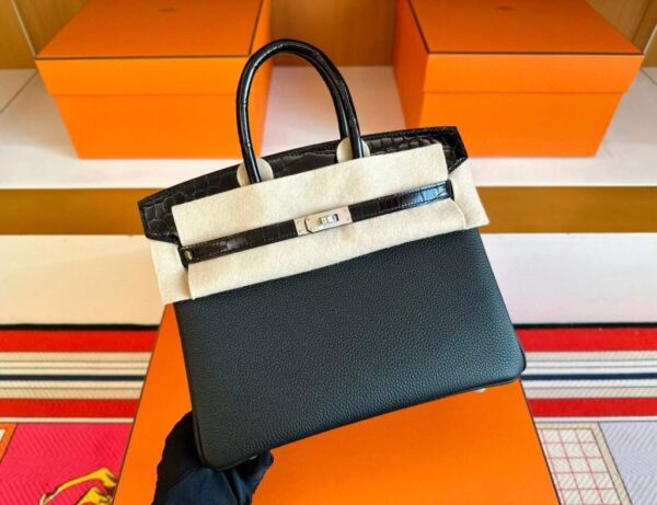2025-11-16_094130_323-1024x787-1 H Factory Bags Birkin Touch Togo & Shiny Alligator Crocodile CK89 Black Silver Hardware 25cm Full Handmade
