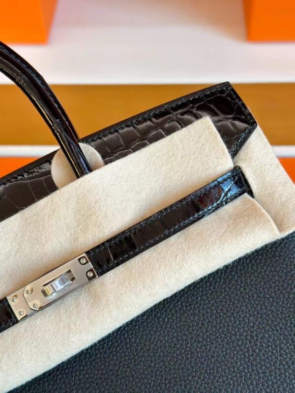 2025-11-16_094132_083-768x1024-1 H Factory Bags Birkin Touch Togo & Shiny Alligator Crocodile CK89 Black Silver Hardware 25cm Full Handmade