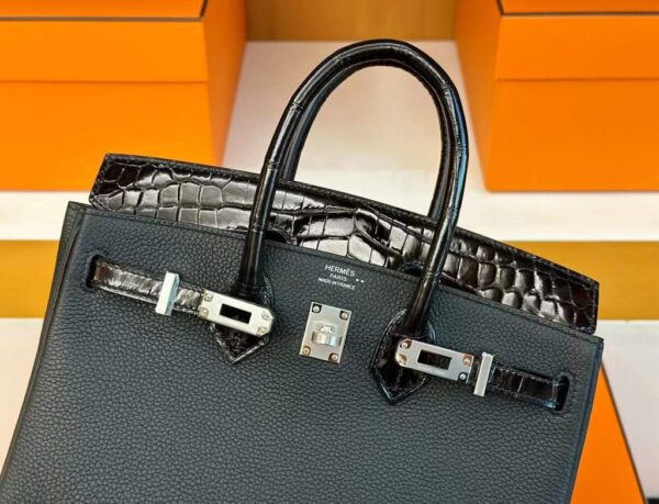 2025-11-16_094135_754-1024x783-1 H Factory Bags Birkin Touch Togo & Shiny Alligator Crocodile CK89 Black Silver Hardware 25cm Full Handmade