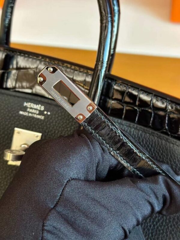 2025-11-16_094137_475-768x1024-1 H Factory Bags Birkin Touch Togo & Shiny Alligator Crocodile CK89 Black Silver Hardware 25cm Full Handmade