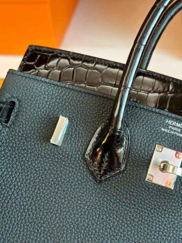 2025-11-16_094139_860-768x1024-1 H Factory Bags Birkin Touch Togo & Shiny Alligator Crocodile CK89 Black Silver Hardware 25cm Full Handmade