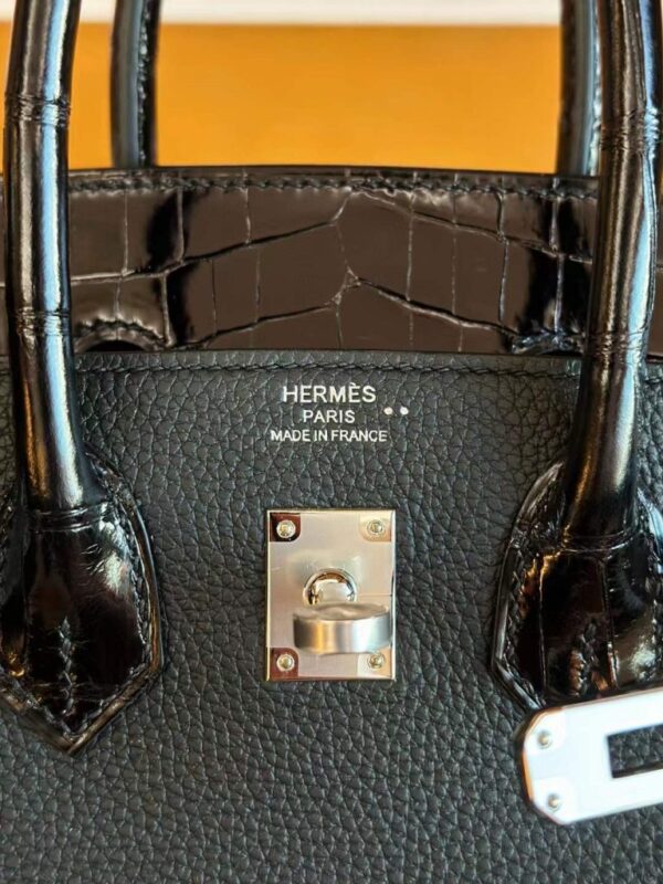 2025-11-16_094144_100-768x1024-1 H Factory Bags Birkin Touch Togo & Shiny Alligator Crocodile CK89 Black Silver Hardware 25cm Full Handmade